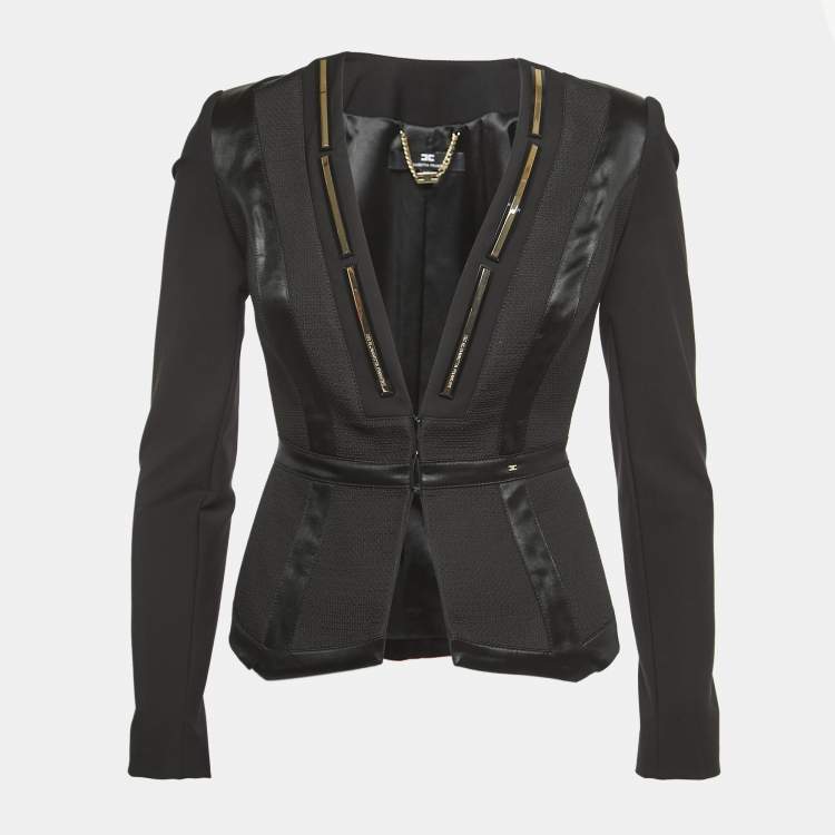 Pre Owned Elisabetta Franchi Black Nylon Satin Trimmed Tailored Blazer S