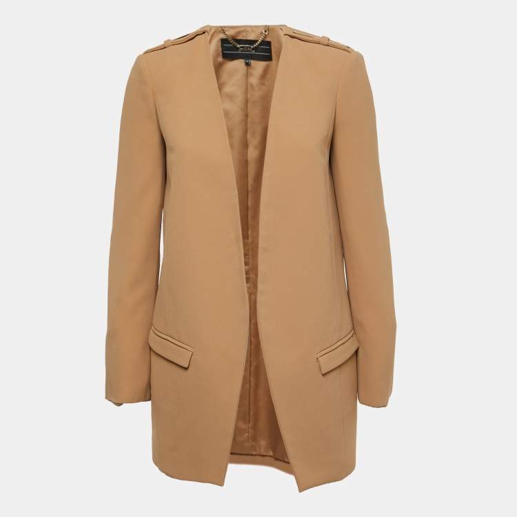 Pre Owned Elisabetta Franchi Tan Brown Crepe Open Blazer M