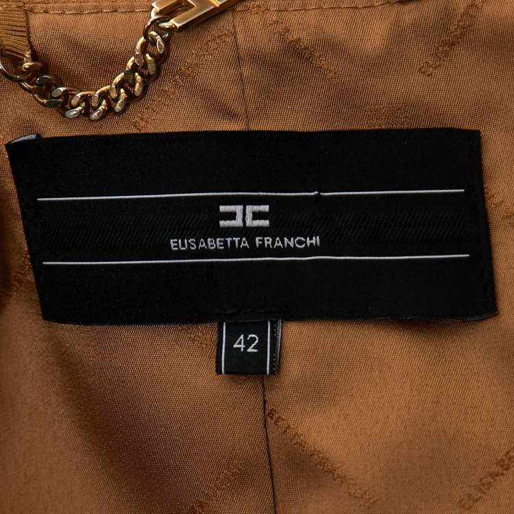 Pre Owned Elisabetta Franchi Tan Brown Crepe Open Blazer M