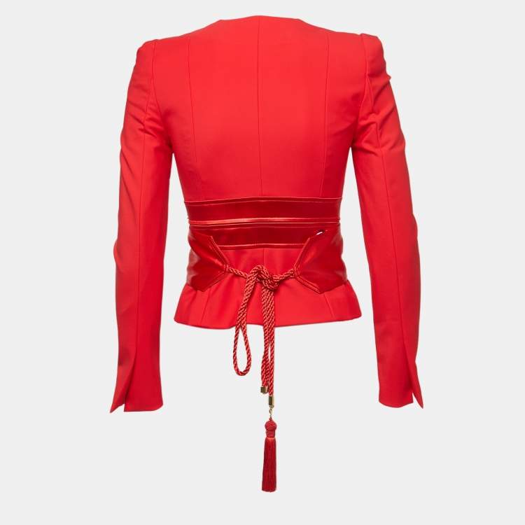 Pre Owned Elisabetta Franchi Red Stretch Crepe Tailored Jacket S