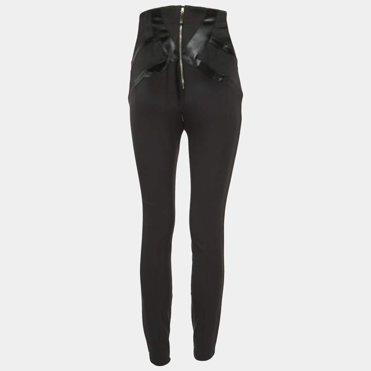Pre Owned Elisabetta Franchi Black Stretch Crepe High Waist Skinny Trousers S