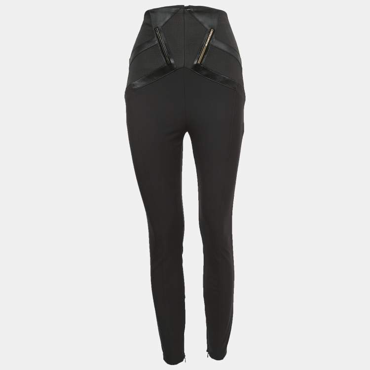 Pre Owned Elisabetta Franchi Black Stretch Crepe High Waist Skinny Trousers S