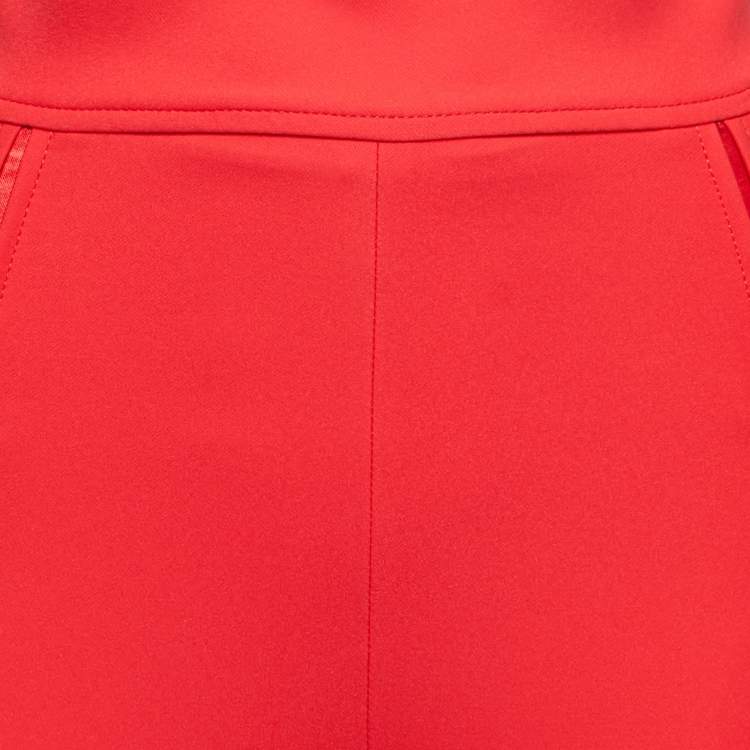 Pre Owned Elisabetta Franchi Red Stretch Crepe High-Waist Skinny Trousers S
