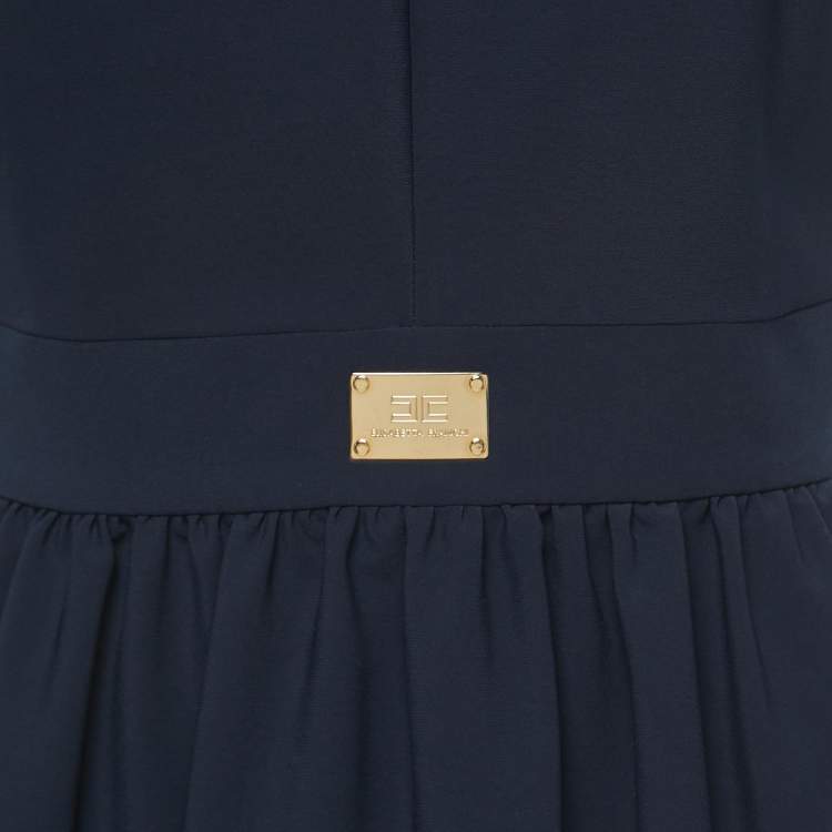 Pre Owned Elisabetta Franchi Navy Blue Crepe Peter Pan Collar Mini Dress M