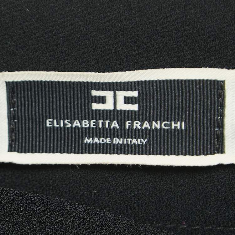 Pre Owned Elisabetta Franchi Black Crepe Logo Buttoned Mini Skirt S