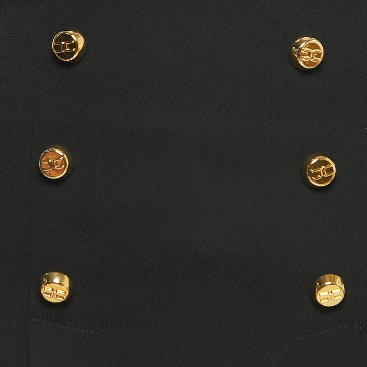 Pre Owned Elisabetta Franchi Black Crepe Logo Buttoned Mini Skirt S