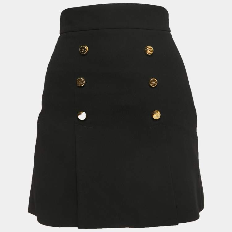 Pre Owned Elisabetta Franchi Black Crepe Logo Buttoned Mini Skirt S