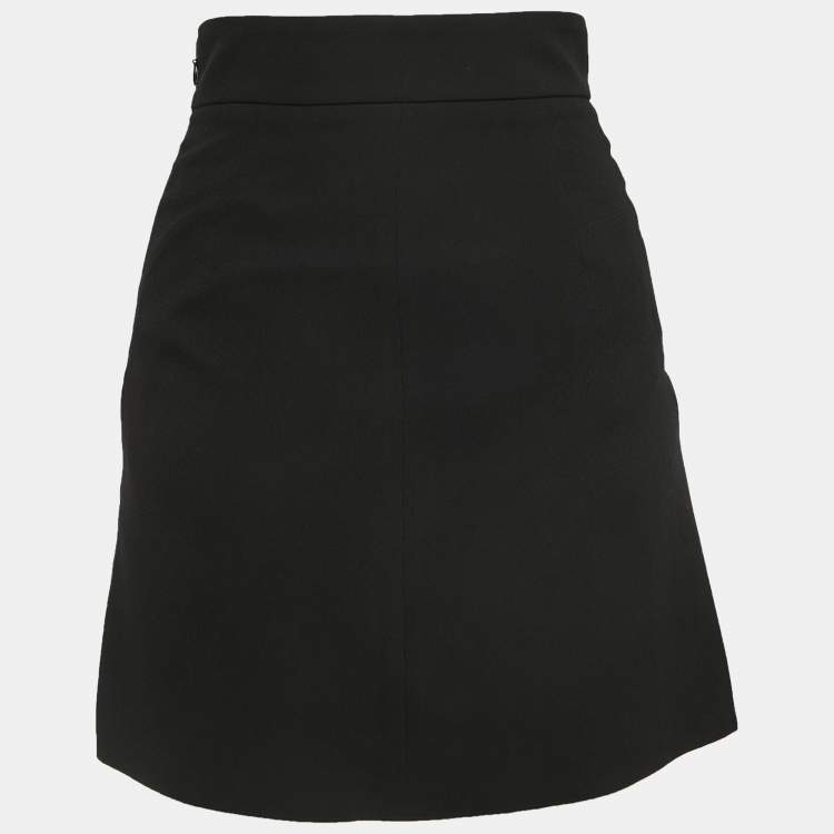 Pre Owned Elisabetta Franchi Black Crepe Logo Buttoned Mini Skirt S