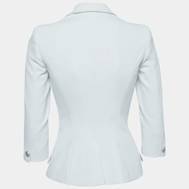Pre Owned  Elisabetta Franchi White Crepe Double Breasted Blazer S
