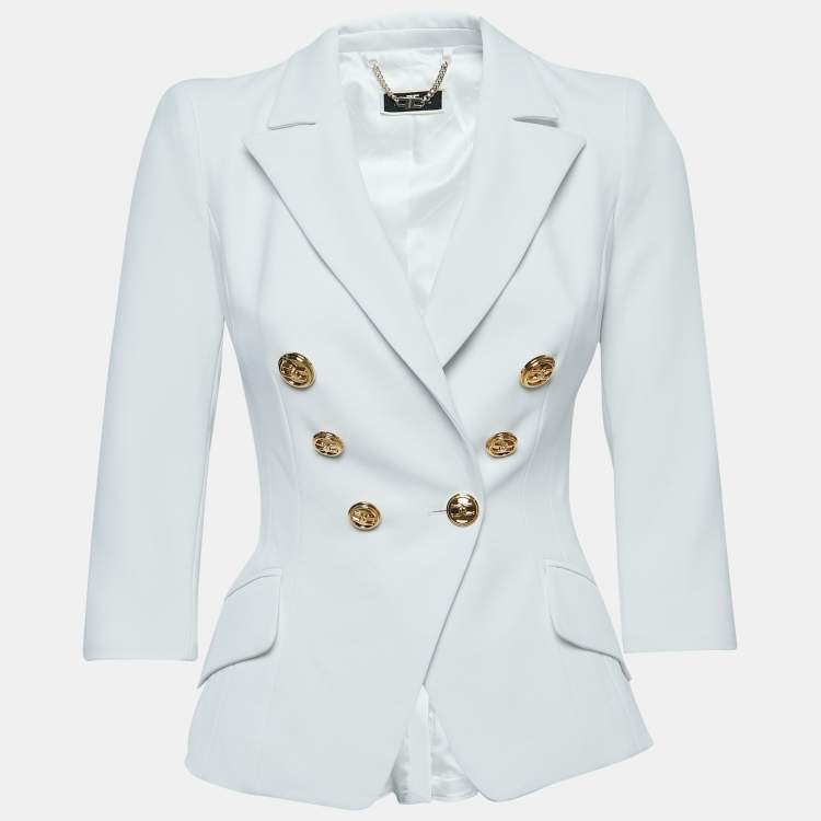 Pre Owned  Elisabetta Franchi White Crepe Double Breasted Blazer S