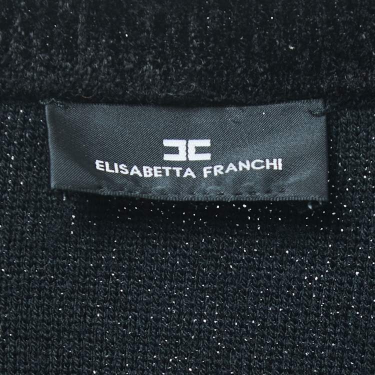 Pre Owned Elisabetta Franchi Black Knit Chain Embellished V-Neck Sweater S