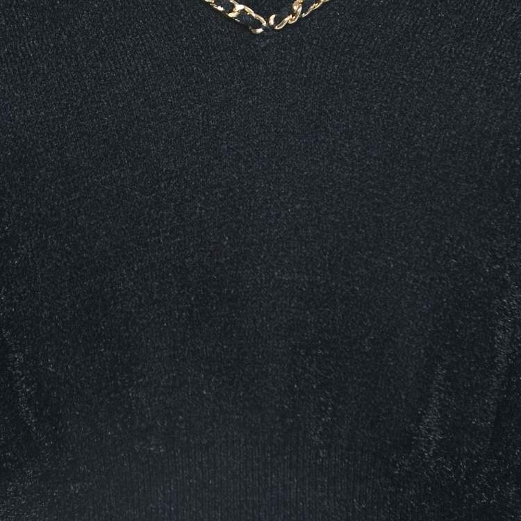 Pre Owned Elisabetta Franchi Black Knit Chain Embellished V-Neck Sweater S
