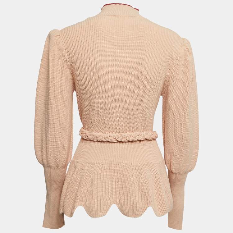 Pre Owned Elisabetta Franchi Light Pink Knit Belted Turtleneck Sweater M