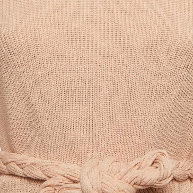 Pre Owned Elisabetta Franchi Light Pink Knit Belted Turtleneck Sweater M