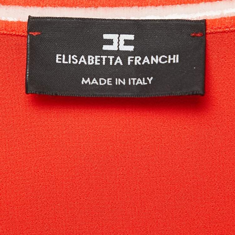 Pre Owned Elisabetta Franchi Orange Crepe Tiered Mini Dress S