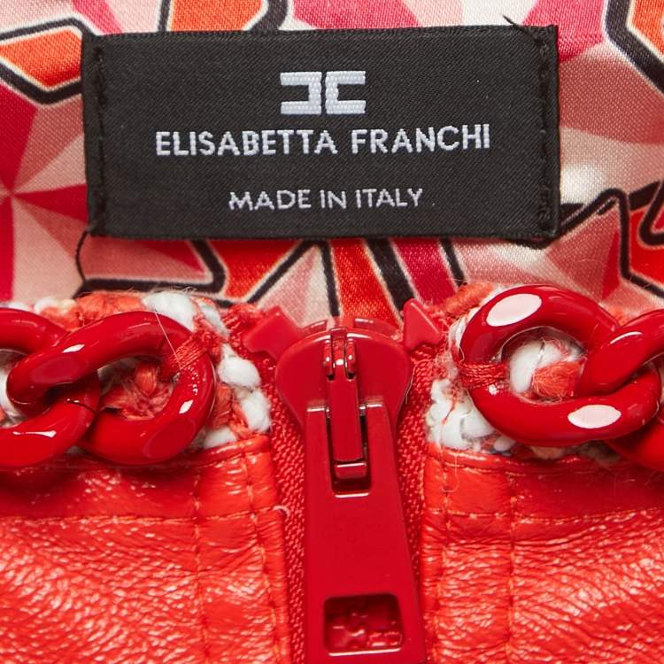 Pre Owned Elisabetta Franchi Red Tweed  Zip Front Belted Sleeveless Mini Dress S