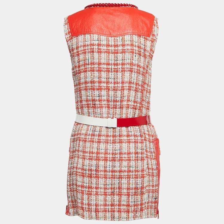 Pre Owned Elisabetta Franchi Red Tweed  Zip Front Belted Sleeveless Mini Dress S