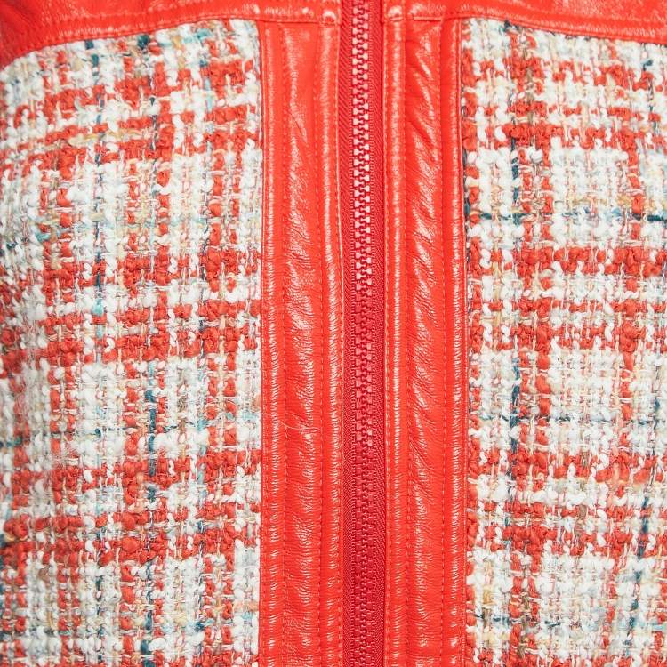 Pre Owned Elisabetta Franchi Red Tweed  Zip Front Belted Sleeveless Mini Dress S