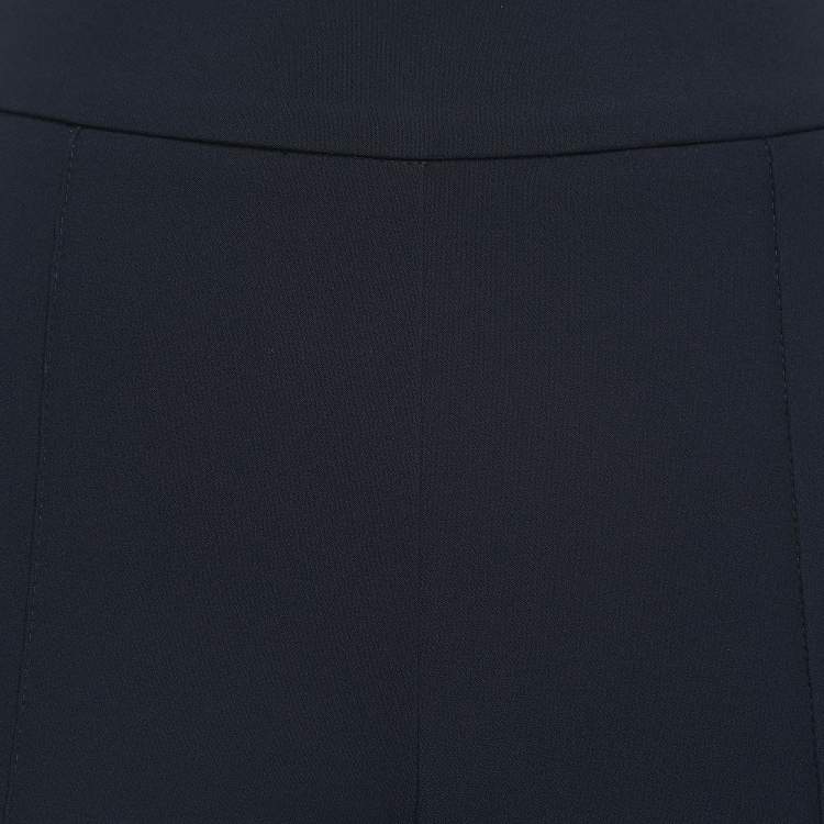 Pre Owned Elisabetta Franchi Navy Blue Crepe Flared High Waist Trousers M