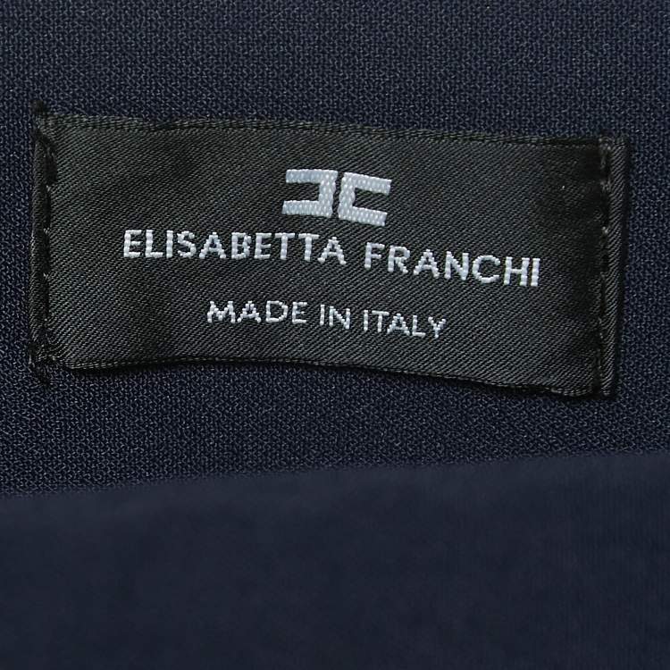 Pre Owned Elisabetta Franchi Navy Blue Crepe Flared High Waist Trousers M