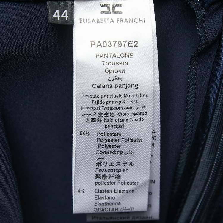 Pre Owned Elisabetta Franchi Navy Blue Crepe Flared High Waist Trousers M