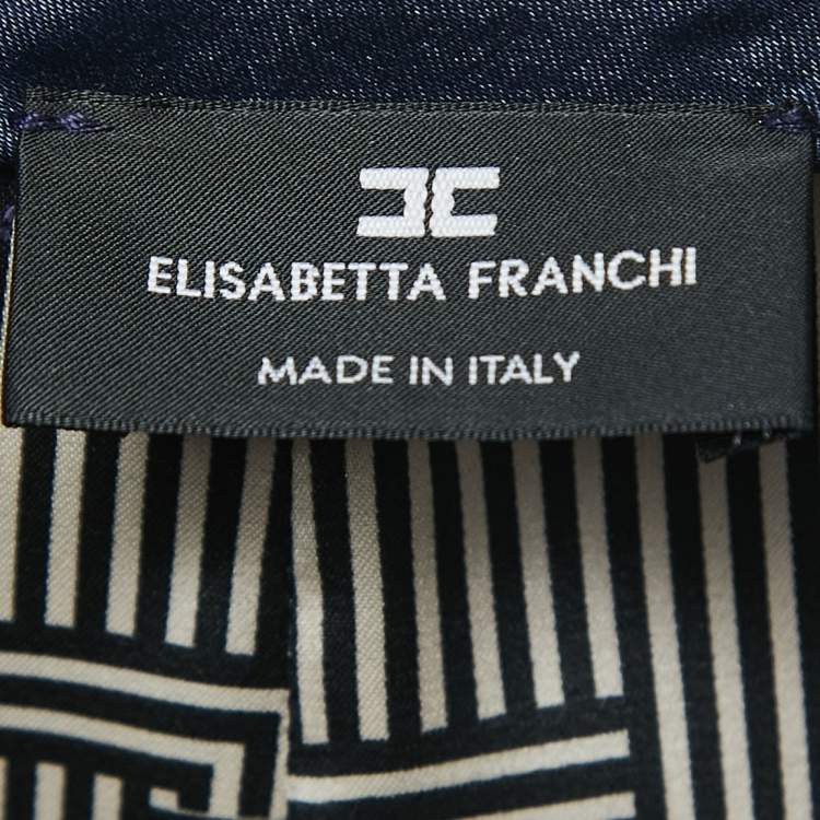 Pre Owned Elisabetta Franchi Navy Blue Faux Leather Belted Midi Skirt M