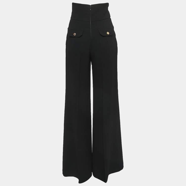 Pre Owned Elisabetta Franchi Black Crepe High Waist Wide Leg Trousers M