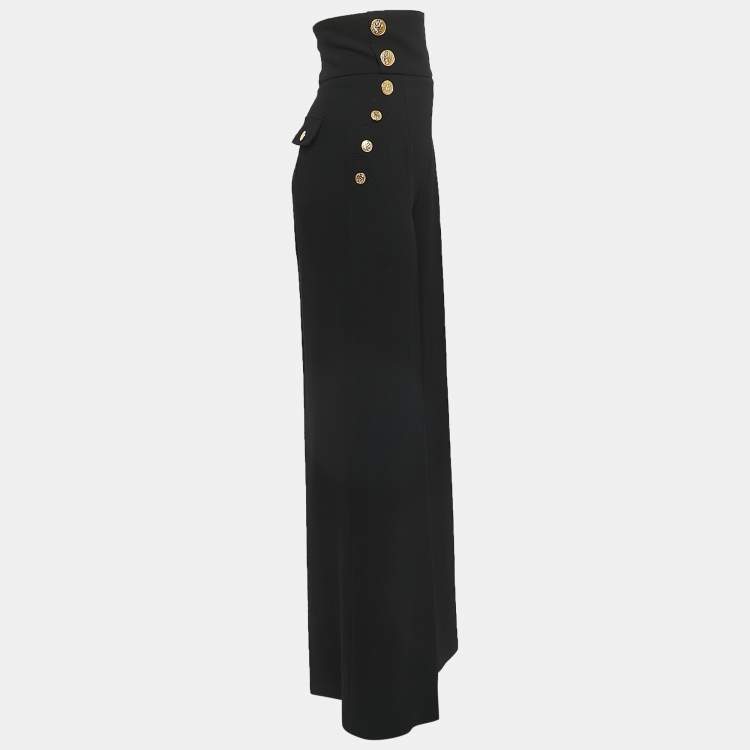 Pre Owned Elisabetta Franchi Black Crepe High Waist Wide Leg Trousers M