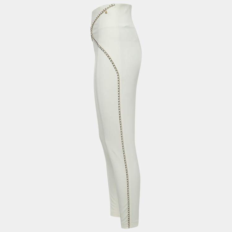 Pre Owned Elisabetta Franchi Off White Stretch Nylon Chain Detailed  Skinny  Fit Trousers M