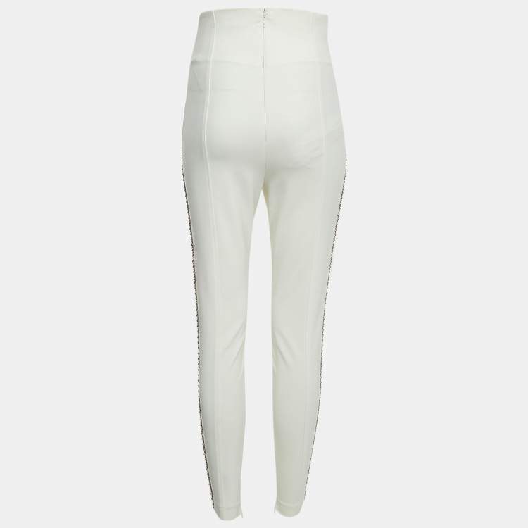 Pre Owned Elisabetta Franchi Off White Stretch Nylon Chain Detailed  Skinny  Fit Trousers M