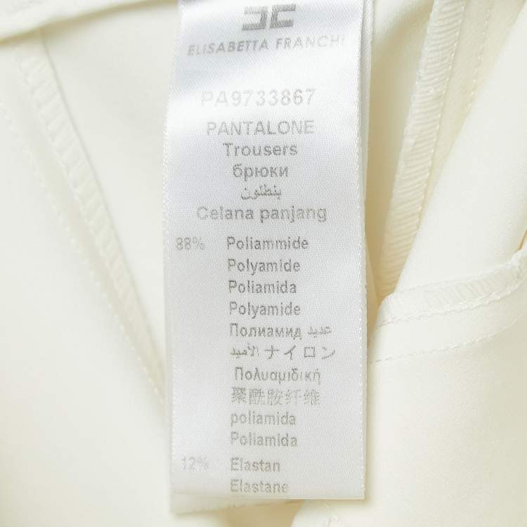 Pre Owned Elisabetta Franchi Off White Stretch Nylon Chain Detailed  Skinny  Fit Trousers M