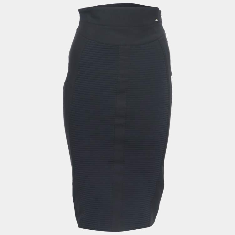 Pre Owned Elisabetta Franchi Black Pleated Jersey Pencil Skirt S