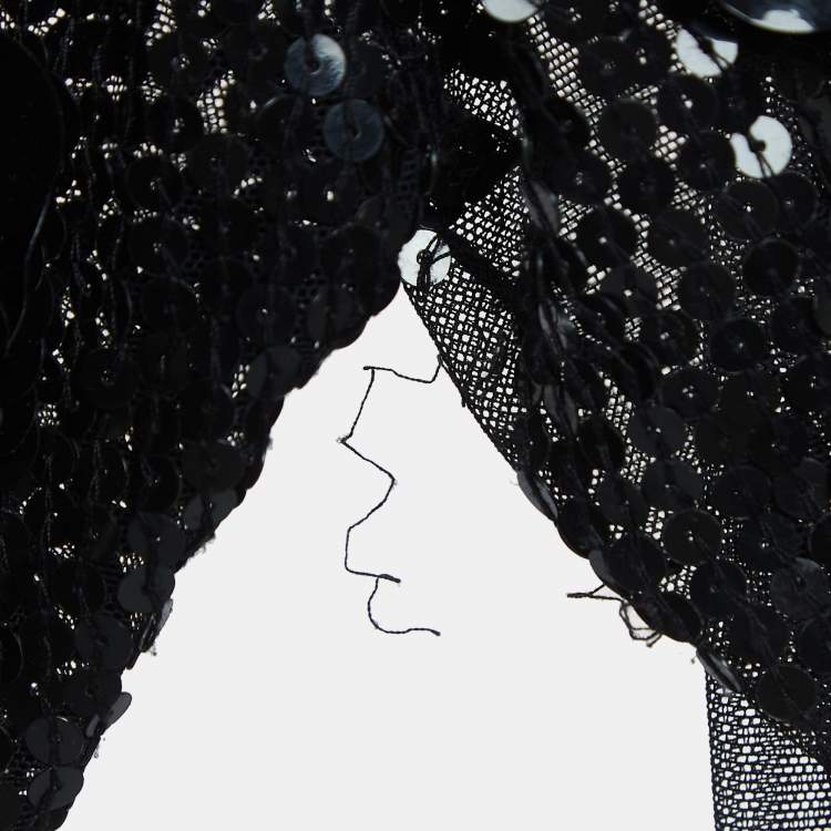 Pre Owned Elisabetta Franchi Black Floral Sequined Tulle Bodysuit S