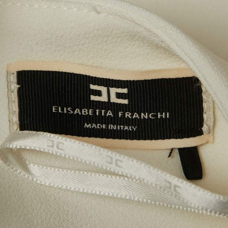 Pre Owned Elisabetta Franchi Off-White Crepe Chain Detailed Waist Mini Skirt S