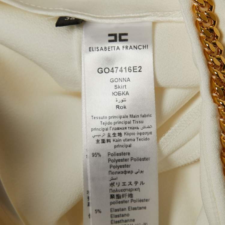 Pre Owned Elisabetta Franchi Off-White Crepe Chain Detailed Waist Mini Skirt S