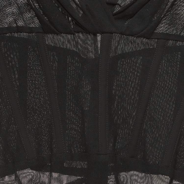 Pre Owned Elisabetta Franchi Black Ruched Mesh Midi Dress M