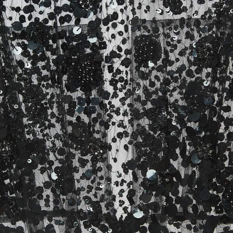 Pre Owned Elisabetta Franchi Black Sequin Embellished Tulle Jumpsuit M