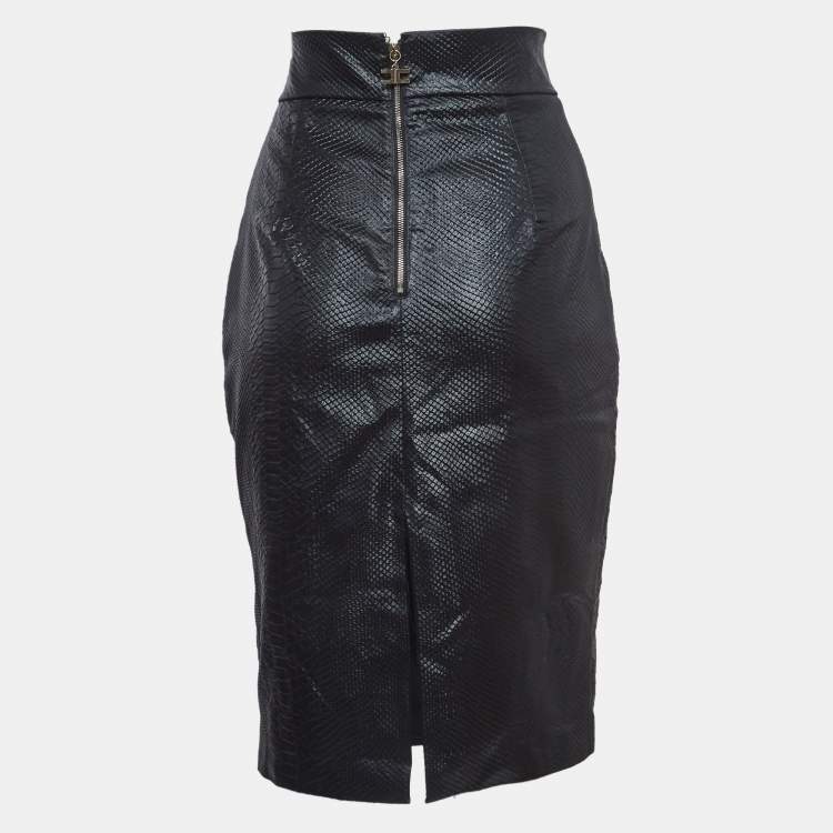 Pre Owned Elisabetta Franchi Black Snake Textured Jacquard Pencil Skirt M