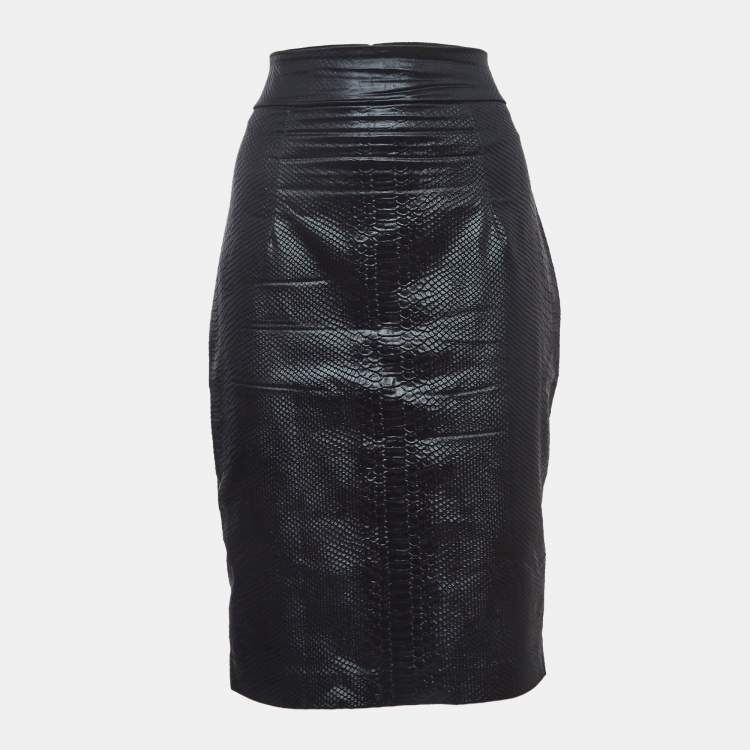 Pre Owned Elisabetta Franchi Black Snake Textured Jacquard Pencil Skirt M
