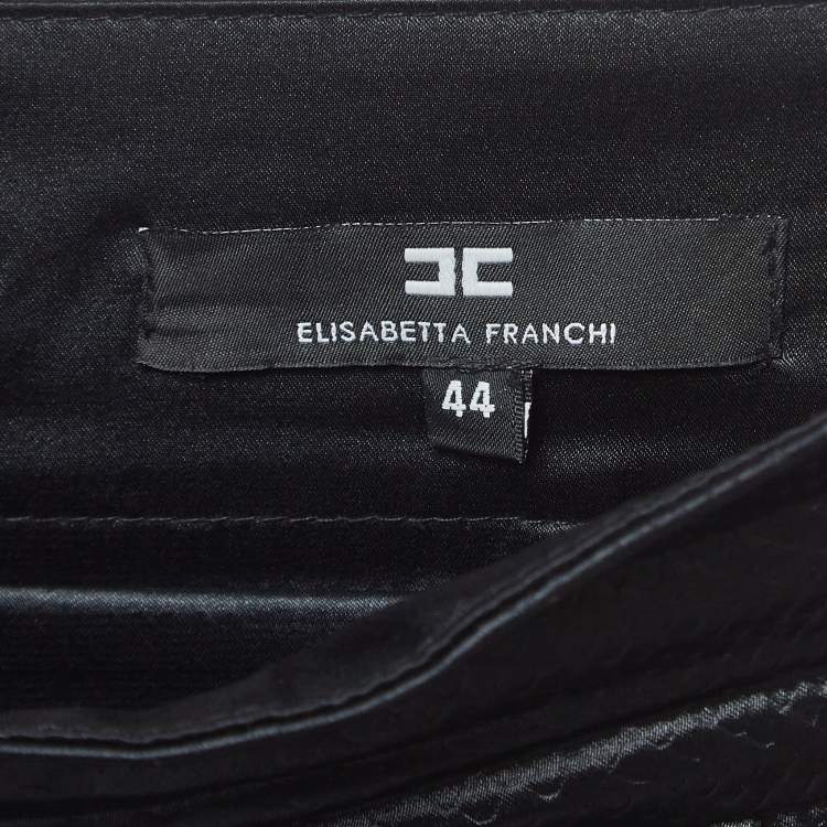 Pre Owned Elisabetta Franchi Black Snake Textured Jacquard Pencil Skirt M