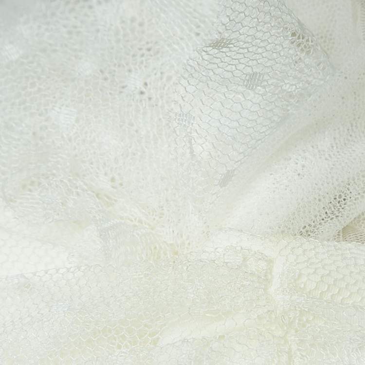Pre Owned Elisabetta Franchi White Tulle Ruched Off Shoulder Crop Top M