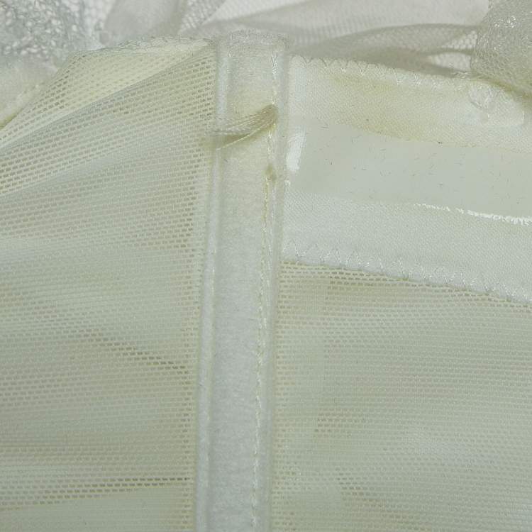 Pre Owned Elisabetta Franchi White Tulle Ruched Off Shoulder Crop Top M