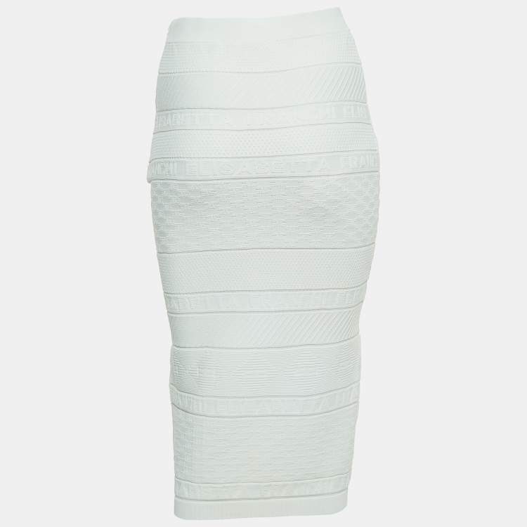 Pre Owned Elisabetta Franchi White Jacquard Knit Pencil Skirt M