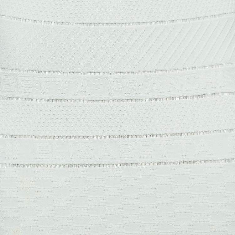 Pre Owned Elisabetta Franchi White Jacquard Knit Pencil Skirt M