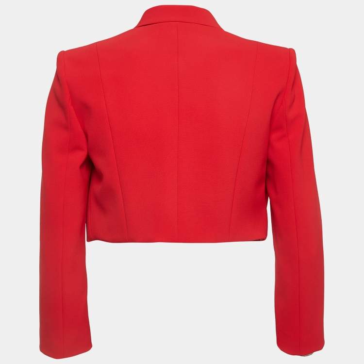 Pre Owned Elisabetta Franchi Red Crepe Cropped Blazer M