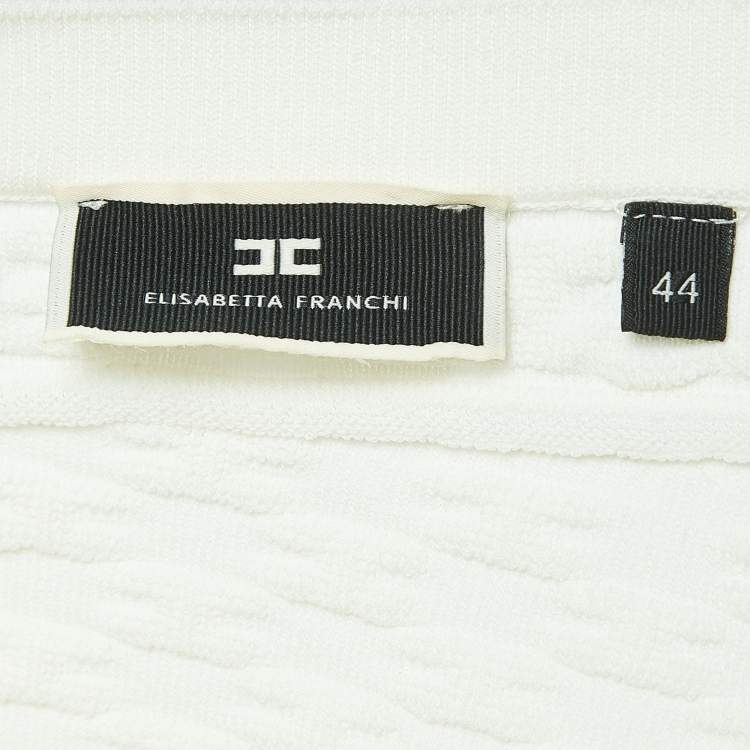 Pre Owned Elisabetta Franchi White Logo Jacquard Knit Tube Top M