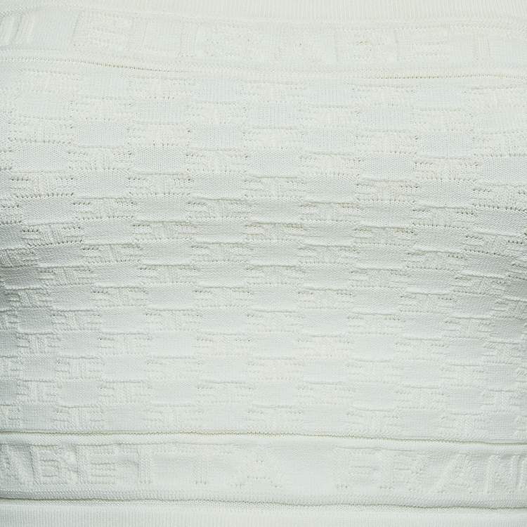 Pre Owned Elisabetta Franchi White Logo Jacquard Knit Tube Top M