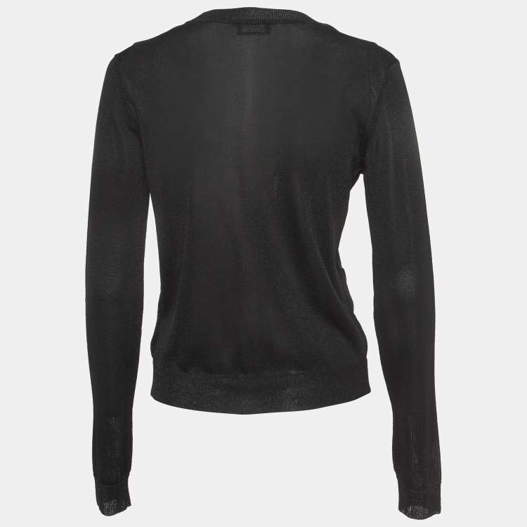 Pre Owned Elisabetta Franchi Black Lurex Knit Button Front Cardigan L