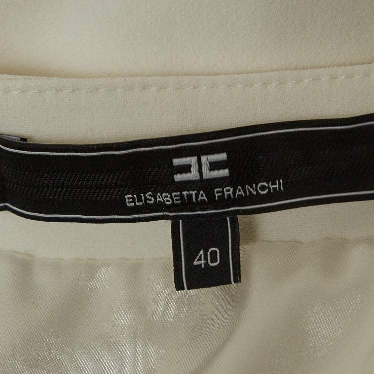 Pre Owned Elisabetta Franchi Off-White Crepe Long Sleeve Crop Top S