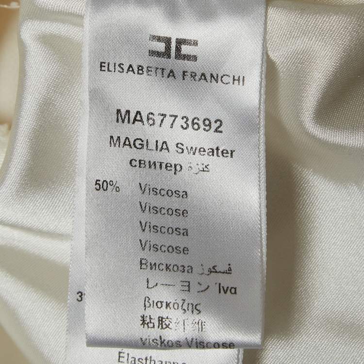 Pre Owned Elisabetta Franchi Off-White Crepe Long Sleeve Crop Top S